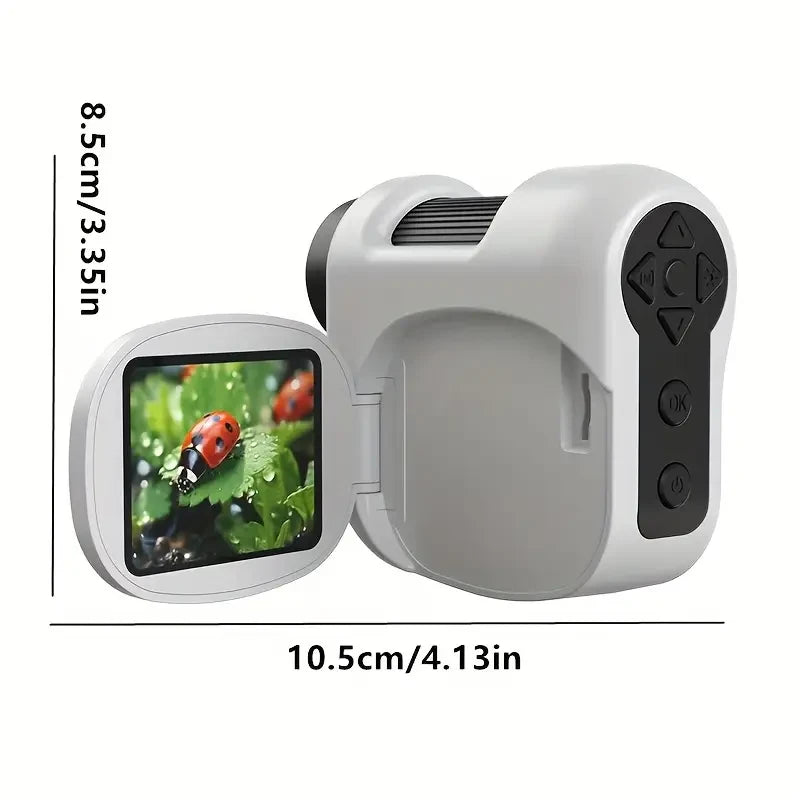 100–1600X Magnification Digital Microscope – 5cm LCD, USB Rechargeable, Photo/Video Recording, Ideal for Students & Hobbyists