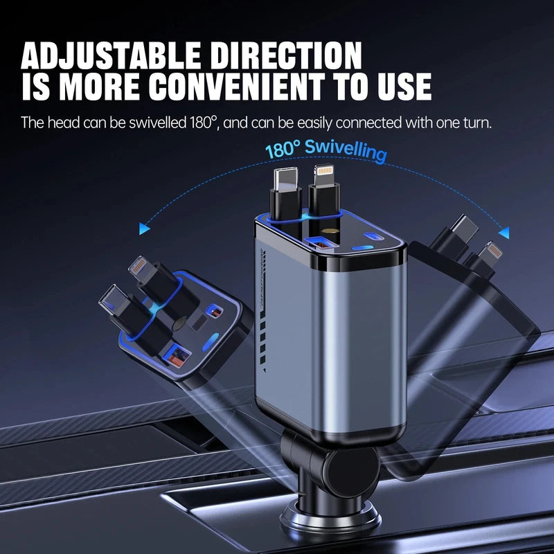 120W Starry Sky Car Charger – Fast Charging with 4-in-1 Telescopic Cable & Digital Display