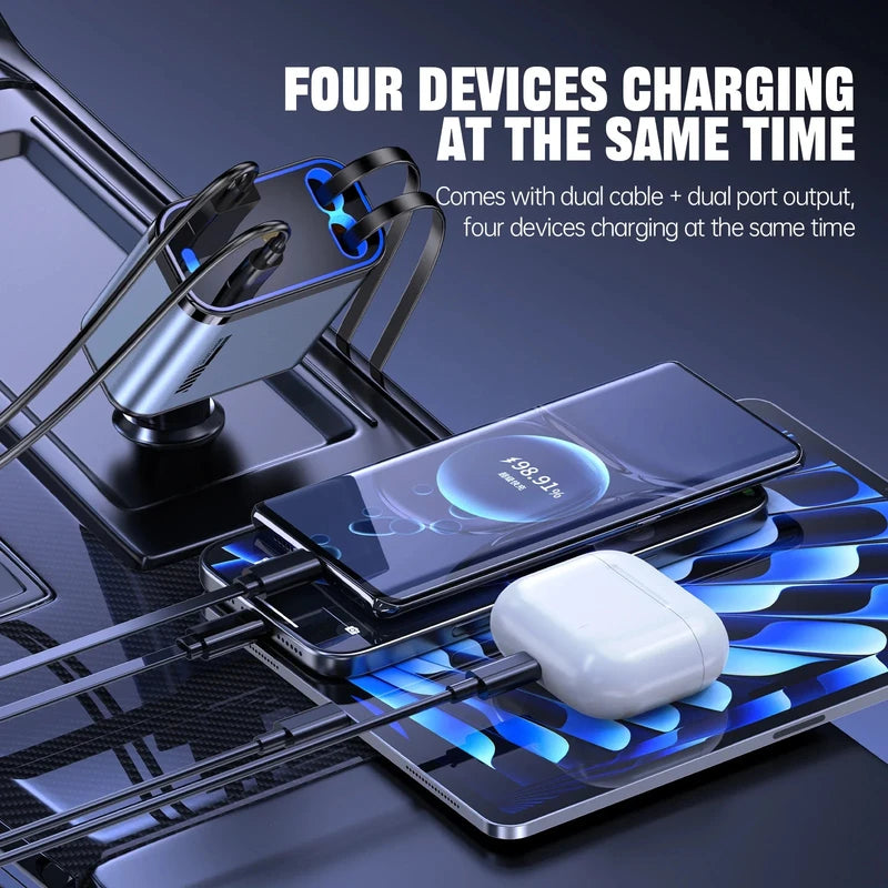 120W Starry Sky Car Charger – Fast Charging with 4-in-1 Telescopic Cable & Digital Display