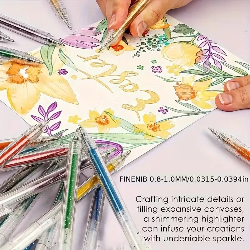 12pcs Color-Changing Glitter Gel Pens – Creative Highlighters for Art, Drawing & Office Supplies