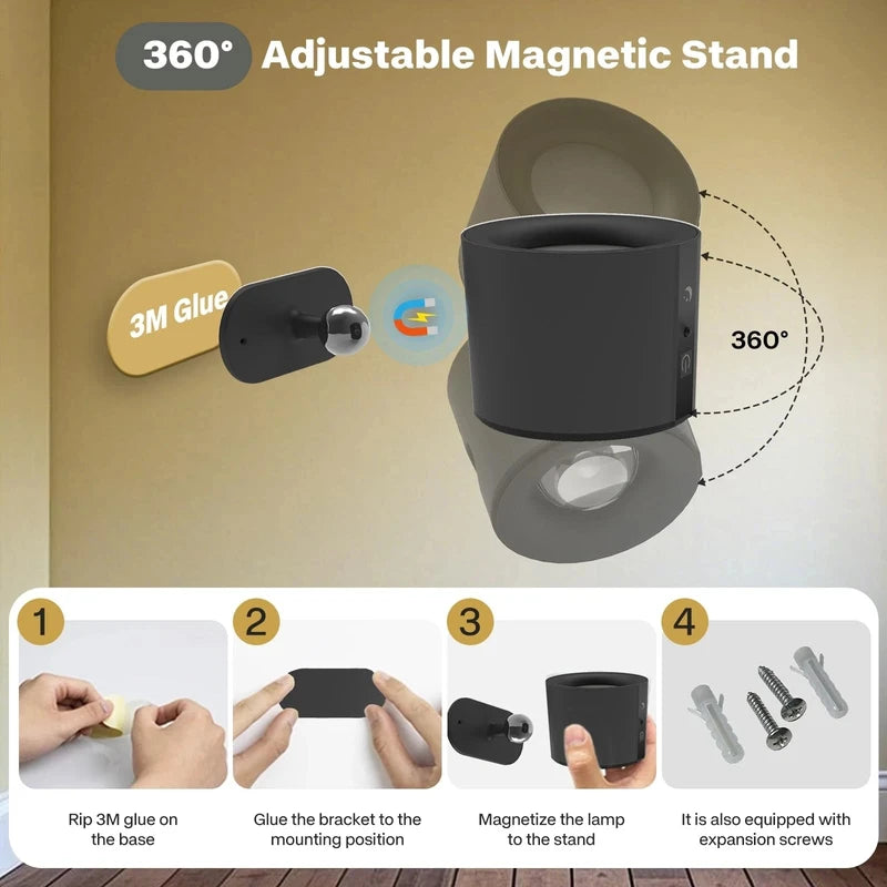 LED Magnetic Wall Lamp – Movable Spotlight for Bedside & Decorative Reading