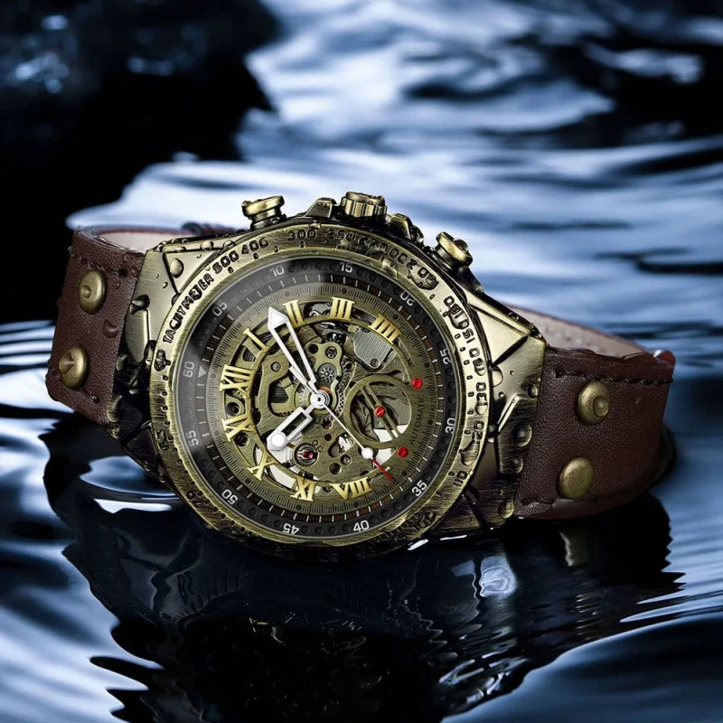 Men’s A275 Skeleton Steampunk Watch – Automatic Mechanical Luxury with Leather Band & Crystal Glass