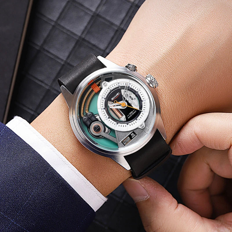 Men’s Cyberpunk Quartz Watch – Creative Stereo Dial with LED Light