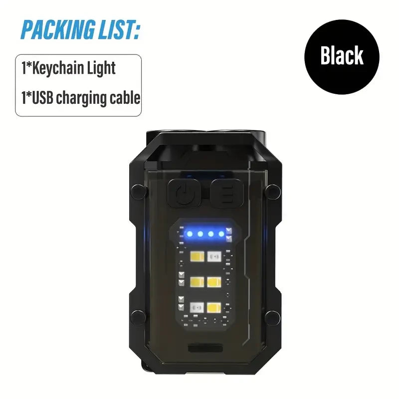 Mini Rechargeable Keychain Flashlight – LED Light with Clip, Magnetic Base & Power Display