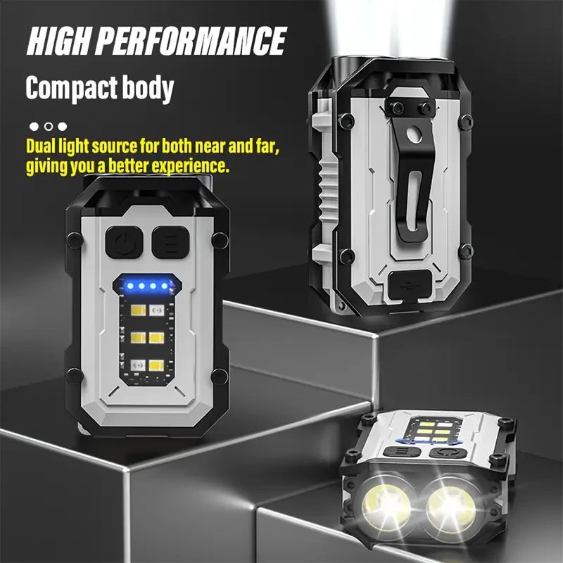 Mini Rechargeable Keychain Flashlight – LED Light with Clip, Magnetic Base & Power Display