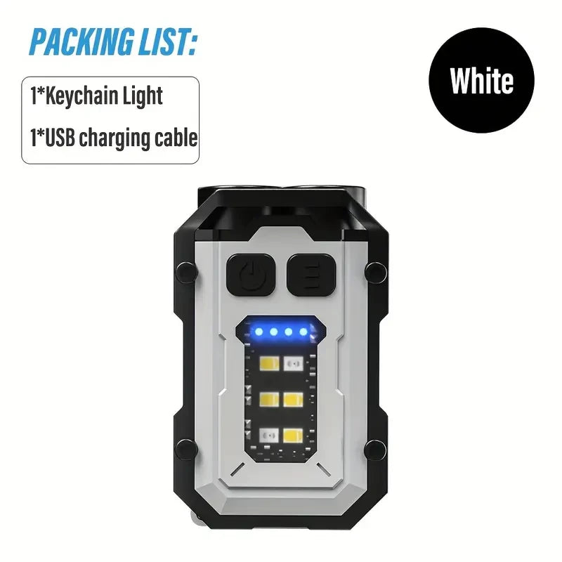 Mini Rechargeable Keychain Flashlight – LED Light with Clip, Magnetic Base & Power Display