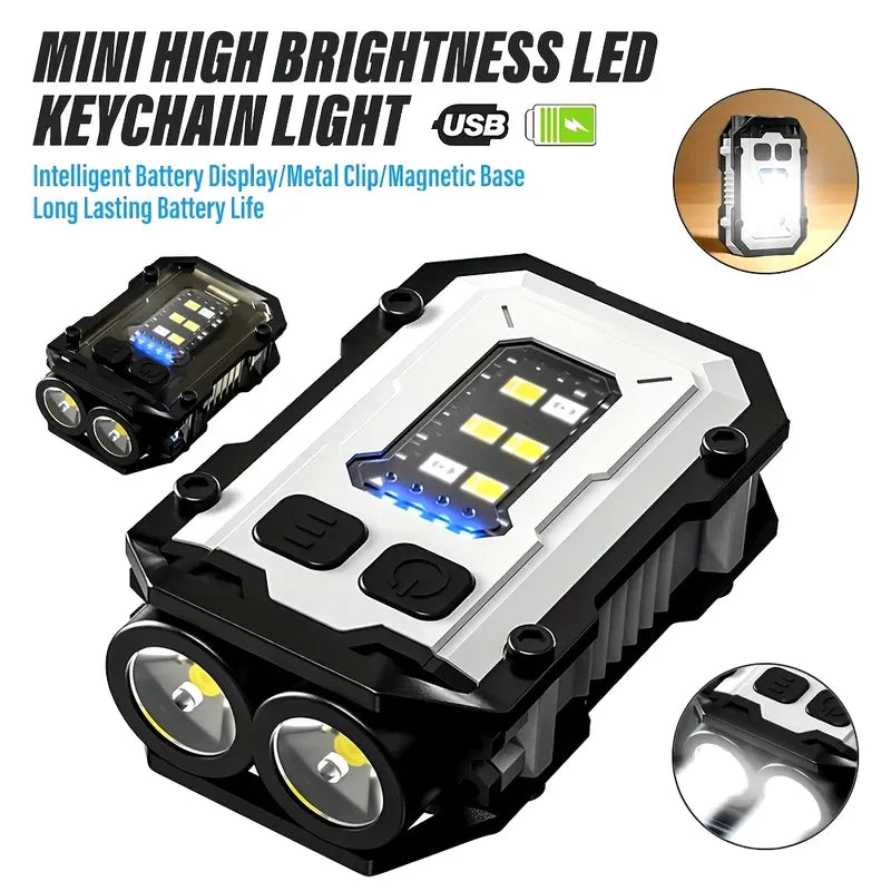 Mini Rechargeable Keychain Flashlight – LED Light with Clip, Magnetic Base & Power Display