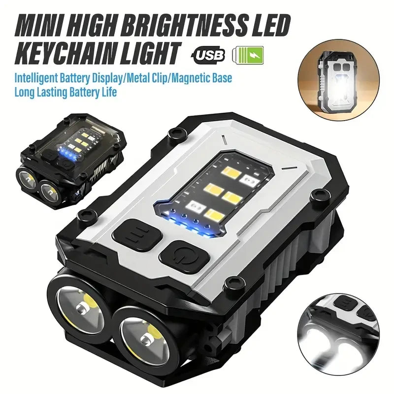 Mini Rechargeable Keychain Flashlight – LED Light with Clip, Magnetic Base & Power Display