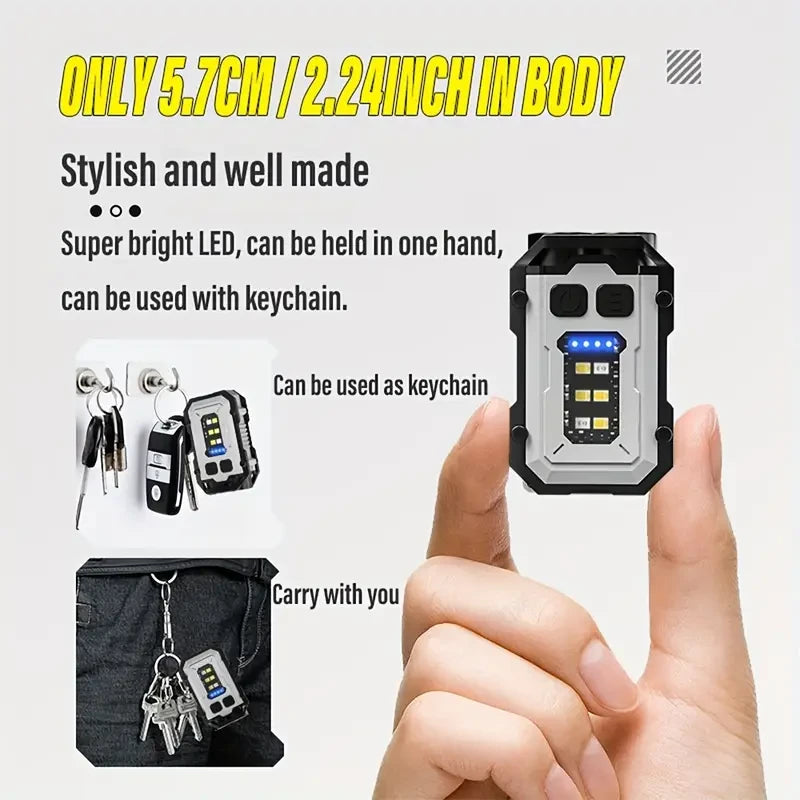 Mini Rechargeable Keychain Flashlight – LED Light with Clip, Magnetic Base & Power Display