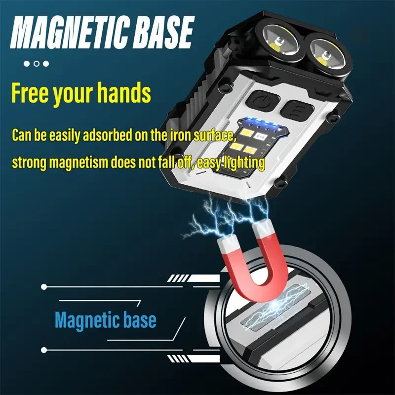 Mini Rechargeable Keychain Flashlight – LED Light with Clip, Magnetic Base & Power Display