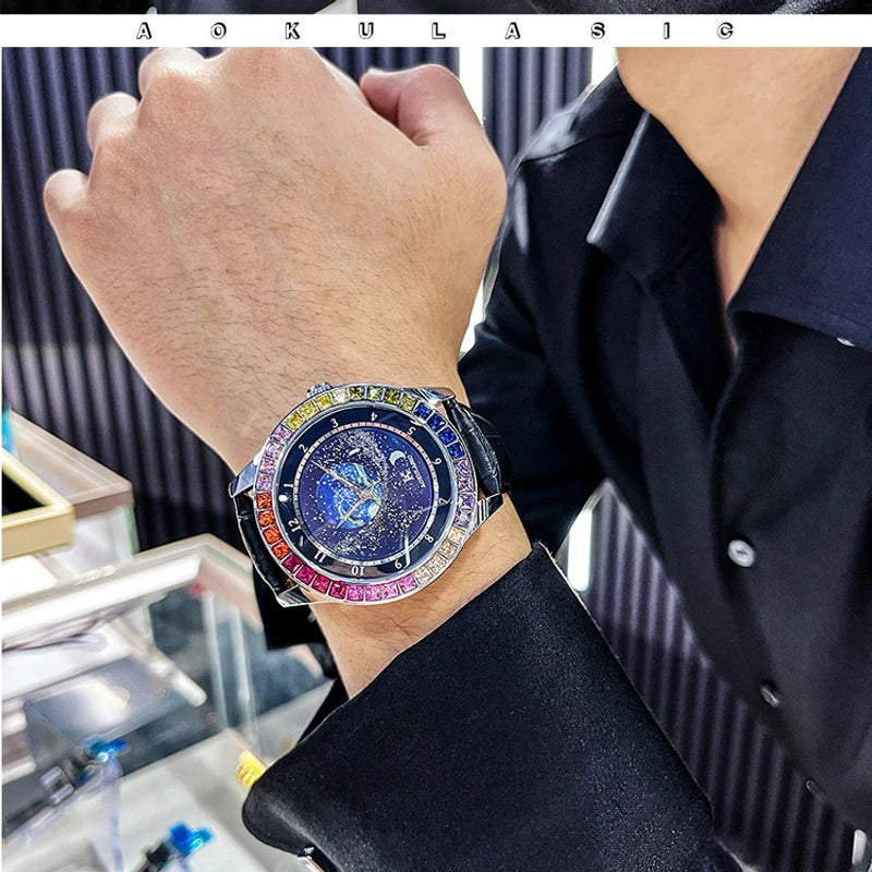 Ogulas Starry Sky Diamond Watch – Men’s Automatic Mechanical, Waterproof & Luminous Fashion Style