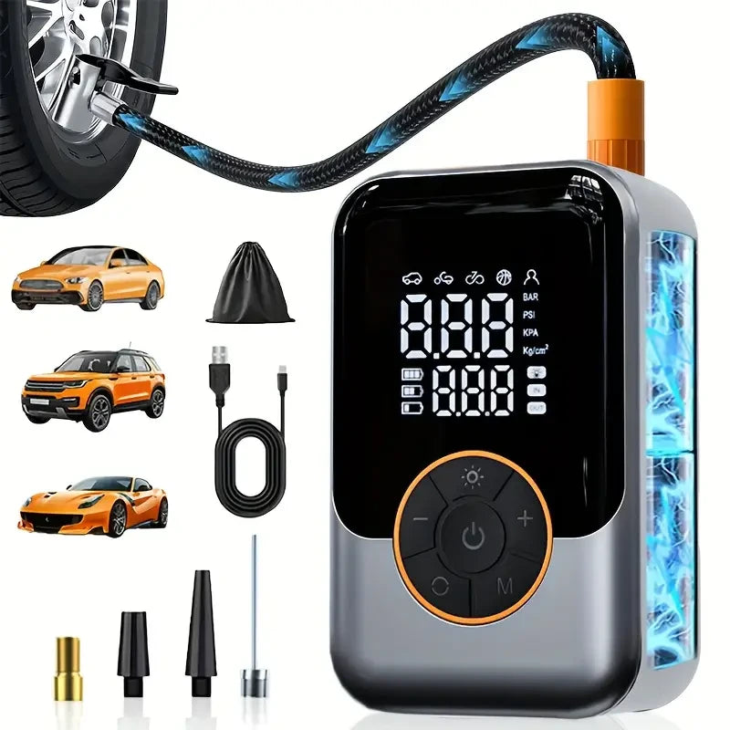 Portable Mini Wireless Tire Inflator – USB Rechargeable Air Pump with Digital Display