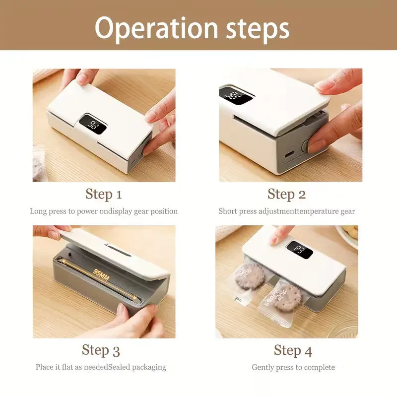 Portable USB Rechargeable Sealing Machine – 6 Modes, 100–300 Uses per Charge for Snacks & Food Storage