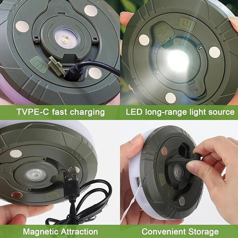 Rechargeable LED Camping Light & Power Bank – Tent Ceiling Lamp with Long Endurance