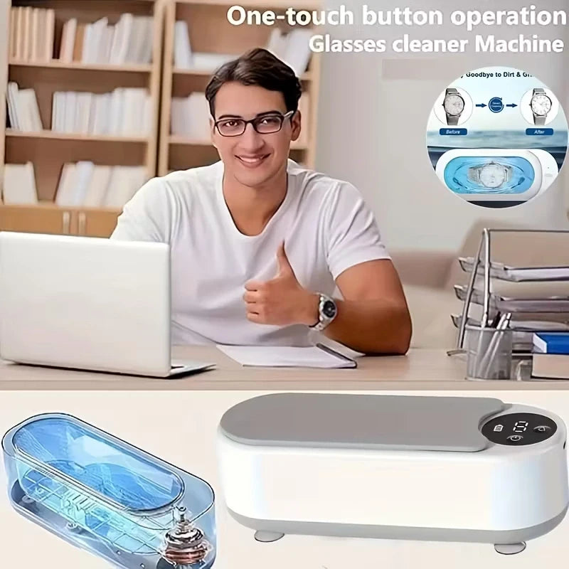 Rechargeable Portable Jewelry Cleaner – 360° Vibration Device for Rings, Glasses, Dentures & More