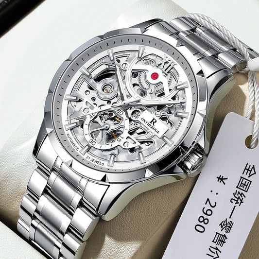 Ruizhiyuan Men’s Automatic Watch – Mechanical Hollow Luminous Fashion Timepiece