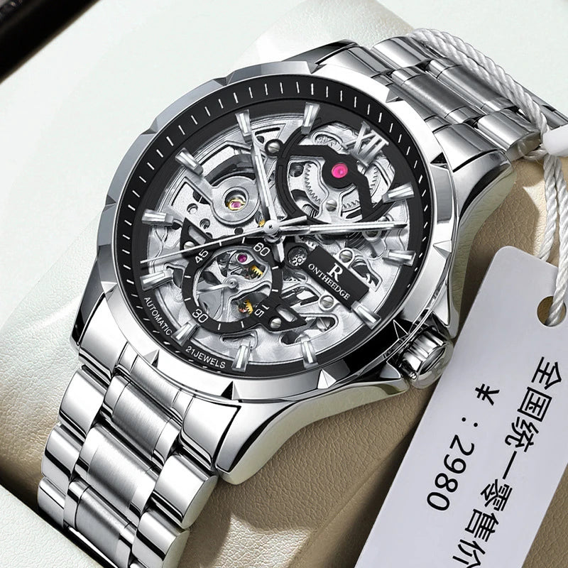 Ruizhiyuan Men’s Automatic Watch – Mechanical Hollow Luminous Fashion Timepiece