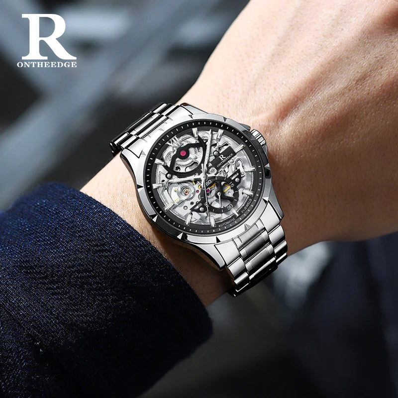 Ruizhiyuan Men’s Automatic Watch – Mechanical Hollow Luminous Fashion Timepiece