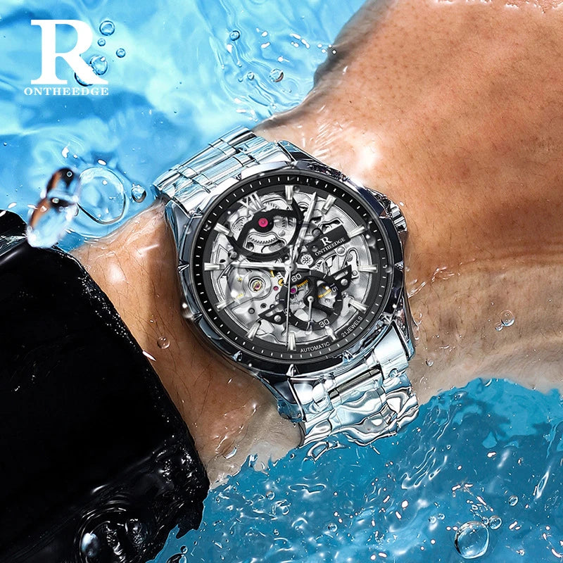 Ruizhiyuan Men’s Automatic Watch – Mechanical Hollow Luminous Fashion Timepiece
