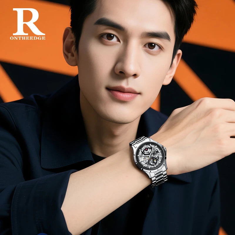 Ruizhiyuan Men’s Automatic Watch – Mechanical Hollow Luminous Fashion Timepiece