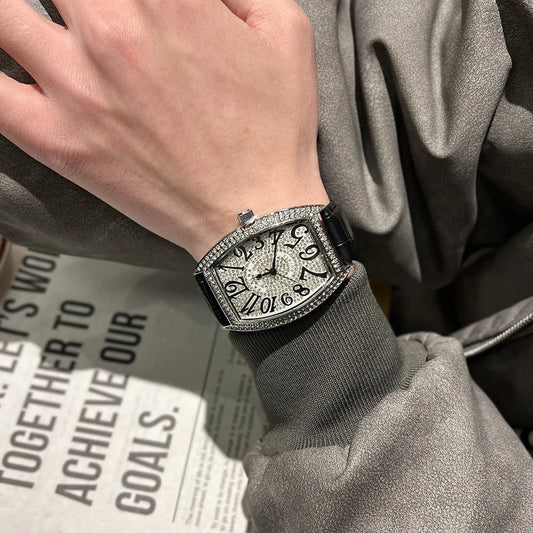Starry Sky Diamond Men’s Watch – Barrel-Shaped Trendy Quartz Design