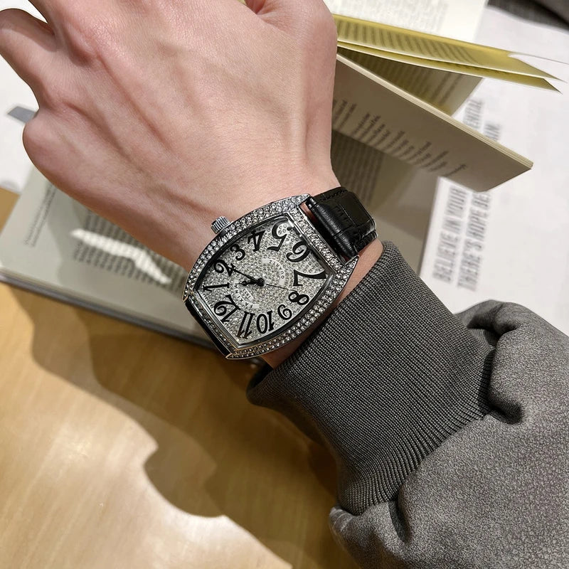 Starry Sky Diamond Men’s Watch – Barrel-Shaped Trendy Quartz Design