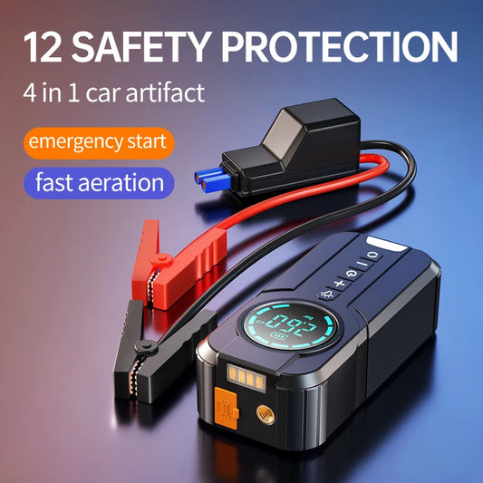 12V Car Emergency Jump Starter with Wireless Charging Power Bank – Portable Rescue Battery Pack