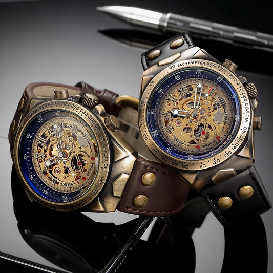 Men’s A275 Skeleton Steampunk Watch – Automatic Mechanical Luxury with Leather Band & Crystal Glass