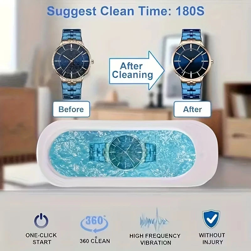 Rechargeable Portable Jewelry Cleaner – 360° Vibration Device for Rings, Glasses, Dentures & More